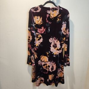 Ivanka Trump Floral Velvet Long Sleeve Dress in Wine Size 16